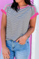 Rose Stripe Contrast Trim Round Neck Summer T Shirt