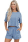 Jet Stream Solid Color Contrast Textured Patchwork Raw Edge 2pcs Short Set