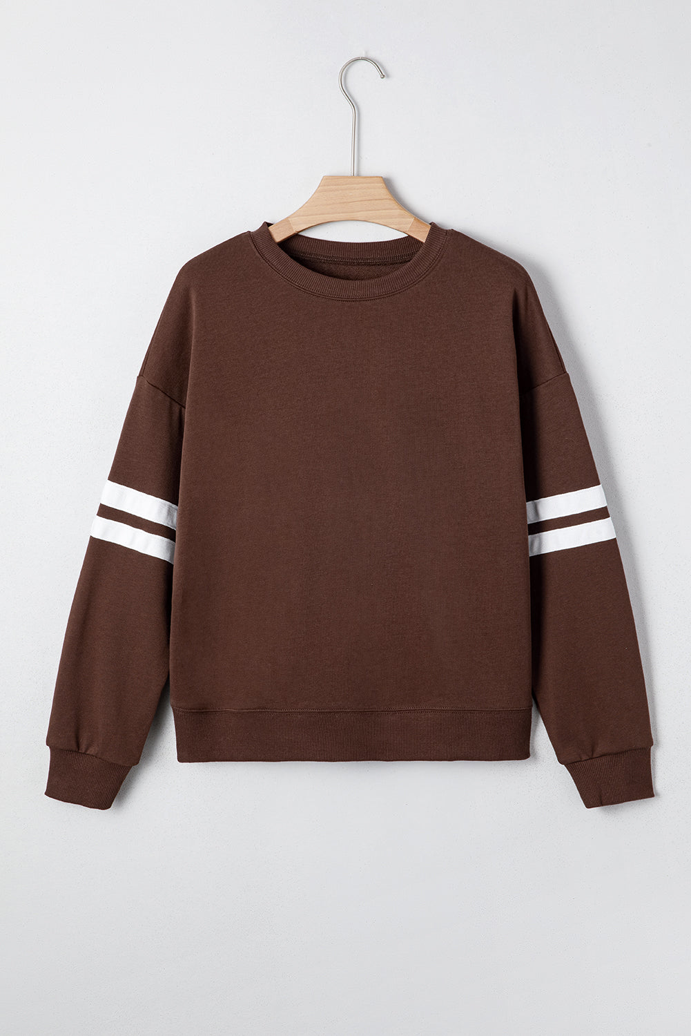 Light French Beige Varsity Striped Detail Drop Shoulder Oversized Sweatshirt