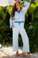 White Stripe Collared Pullover Top and Drawstring Pant Set