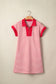 Red Stripe Quarter Zip Polo Collar T Shirt Dress with Pockets