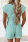 Mint Green Solid Short Sleeve Elastic Waist Pocket Casual Two Piece Short Set