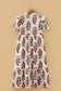 Beige Floral Short Bubble Sleeve Tiered Maxi Dress
