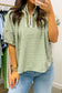 Green Plaid Short Sleeve Colorblock Trim Split Neck Blouse