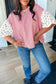 Black Stripe Floral Puff Sleeve Patchwork Round Neck Loose Top