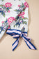 White Floral Colorblock Stripe Knot Bubble Sleeve V Neck Blouse