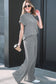 Dark Grey Twisted Ribbed High Neck Loose Tee Elastic High Waist Loose Pant Set