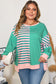 Green Stripe Color Block Exposed Seam Side Slit Plus Size Sweatshirt
