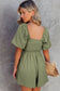 Valerian Square Neck Ruched Puff Sleeve Romper