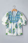 White Floral Print Contrast Trim Tie Neck Blouse