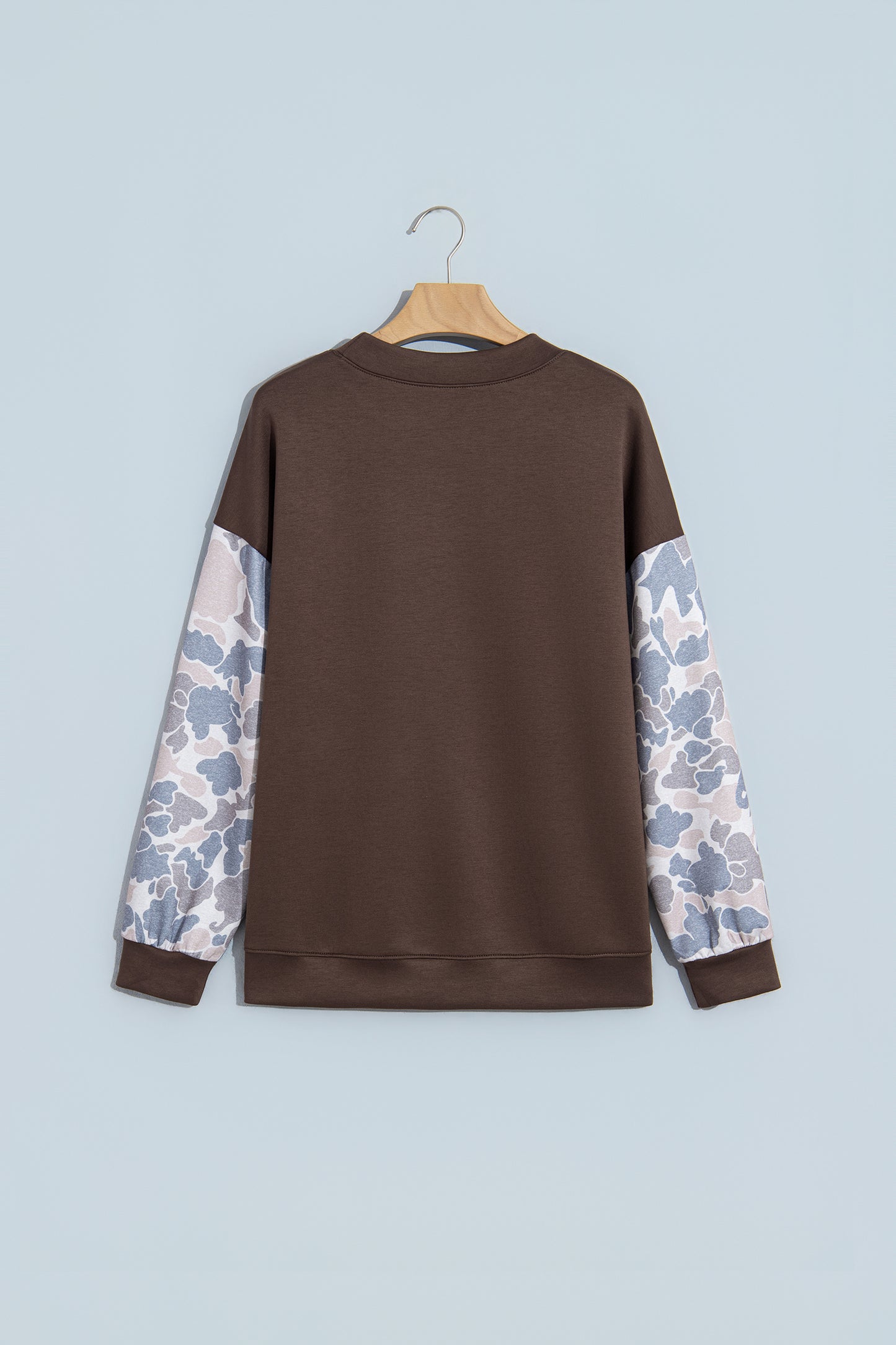 Beige Camouflage Sleeve Crewneck Baggy Pullover Sweatshirt