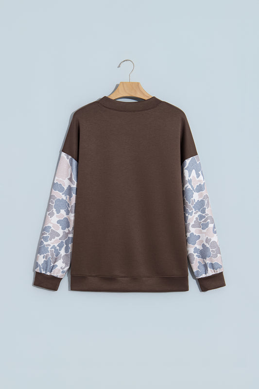 Beige Camouflage Sleeve Crewneck Baggy Pullover Sweatshirt