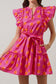 Rose Double Polka Dot V Neck Ruffled Short Sleeve Dress