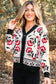 Black Floral Print Buttoned Front V Neck Knit Cardigan