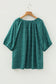 Green Boho Chic Notched V Neck Plus Floral Short Sleeve Top