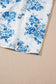 Sky Blue Floral Print Shirred Knot Shoulder Sleeveless Long Dress