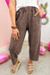 Coffee Mineral Wash Seam Detail Elastic Waist Barrel Pants