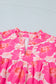 Pink Short Bubble Sleeve Summer Floral Blouse
