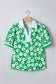 Green Flower Printed Contrast Patchwork Collar Short Sleeve Blouse