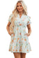 Beige Floral Print Shirred High Waist Puff Sleeve Mini Dress