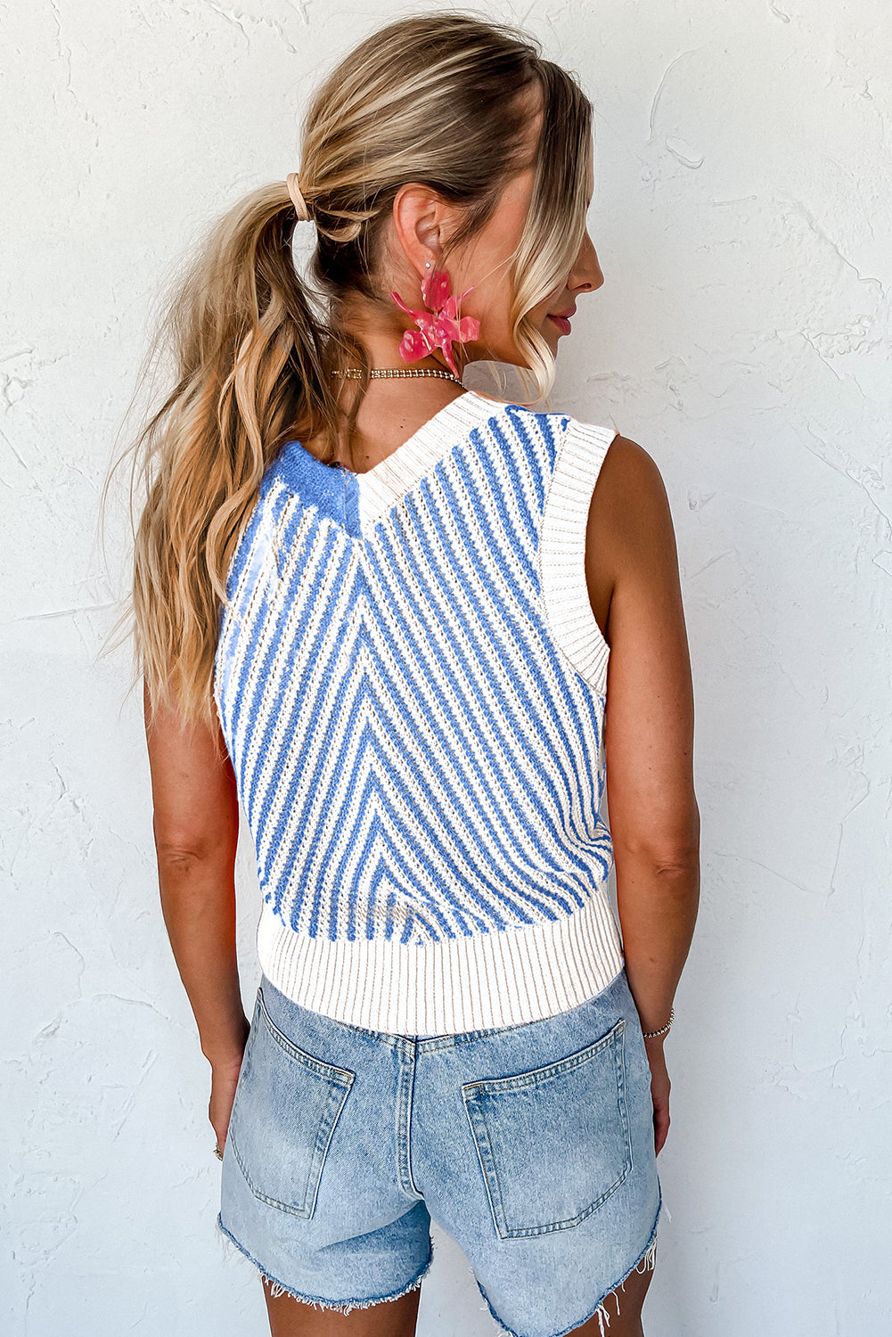 Black Contrast Chevron Knit V Neck Sweater Vest
