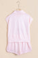 Pink Plaid Zip Neck Sleeveless Top Elastic Waist Shorts Casual Two Piece Short Set