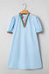 Myosotis Contrast Striped Notched V Neck Puff Sleeve Mini Dress