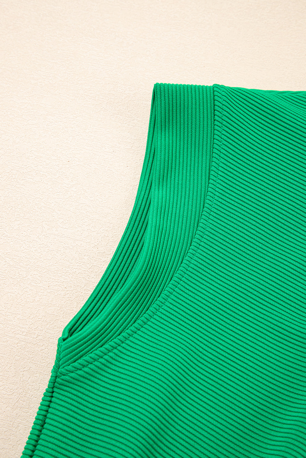 Bright Green Textured Short Sleeve Half Zip Drawstring Waist Romper