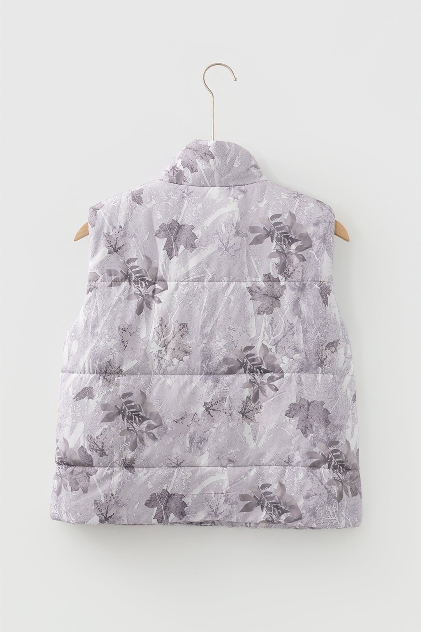 Brown Camo Leaf Print Winter Puffer Vest