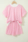 Sky Blue Polka Dot Print Color Block Trim Mock Neck Short Set