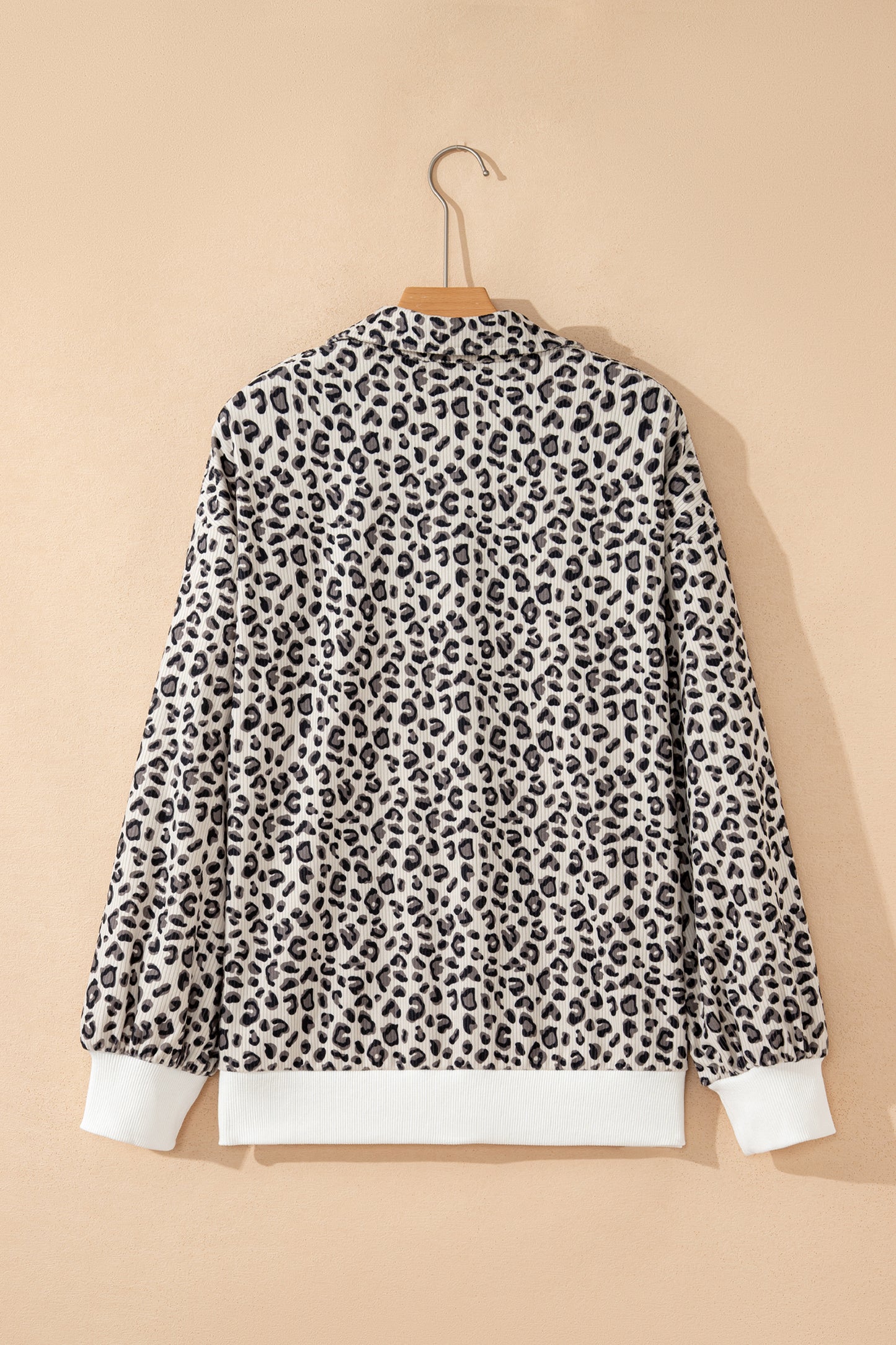 Brown Leopard Print Quarter Zip Corduroy Sweatshirt