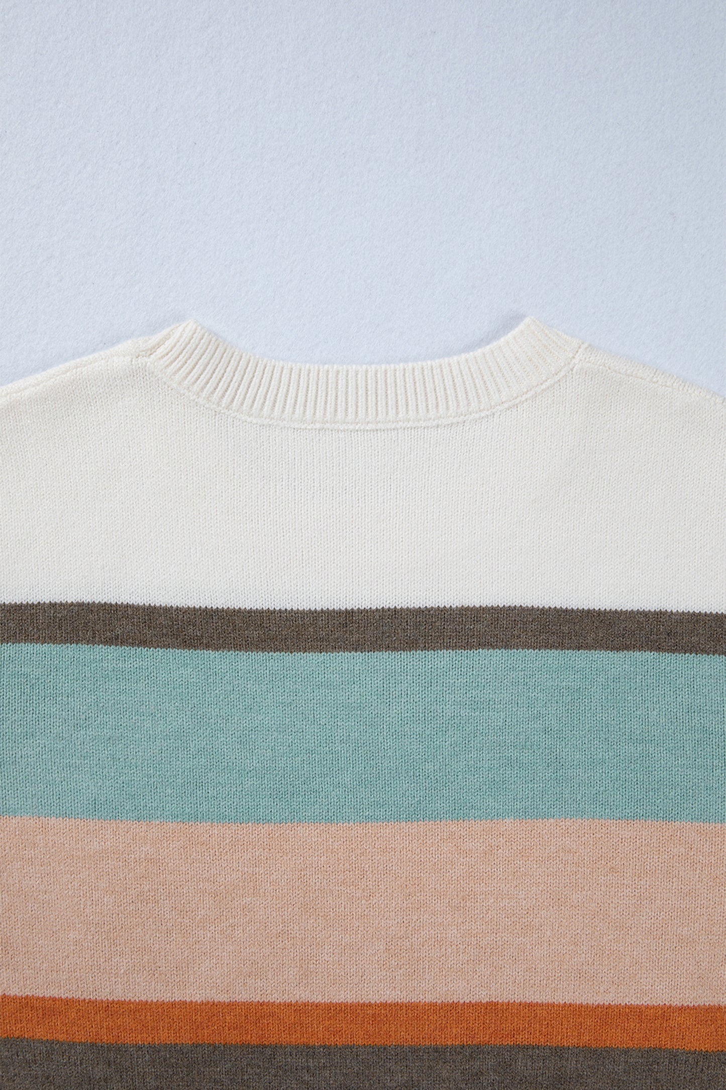 White Striped Color Block Knit Drop Shoulder Sweater