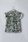 Green Ruffled Short Sleeve Floral Summer Blouse