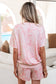 Pink Abstract Print V Neck Loose Tee Drawstring Shorts 2pcs Outfit