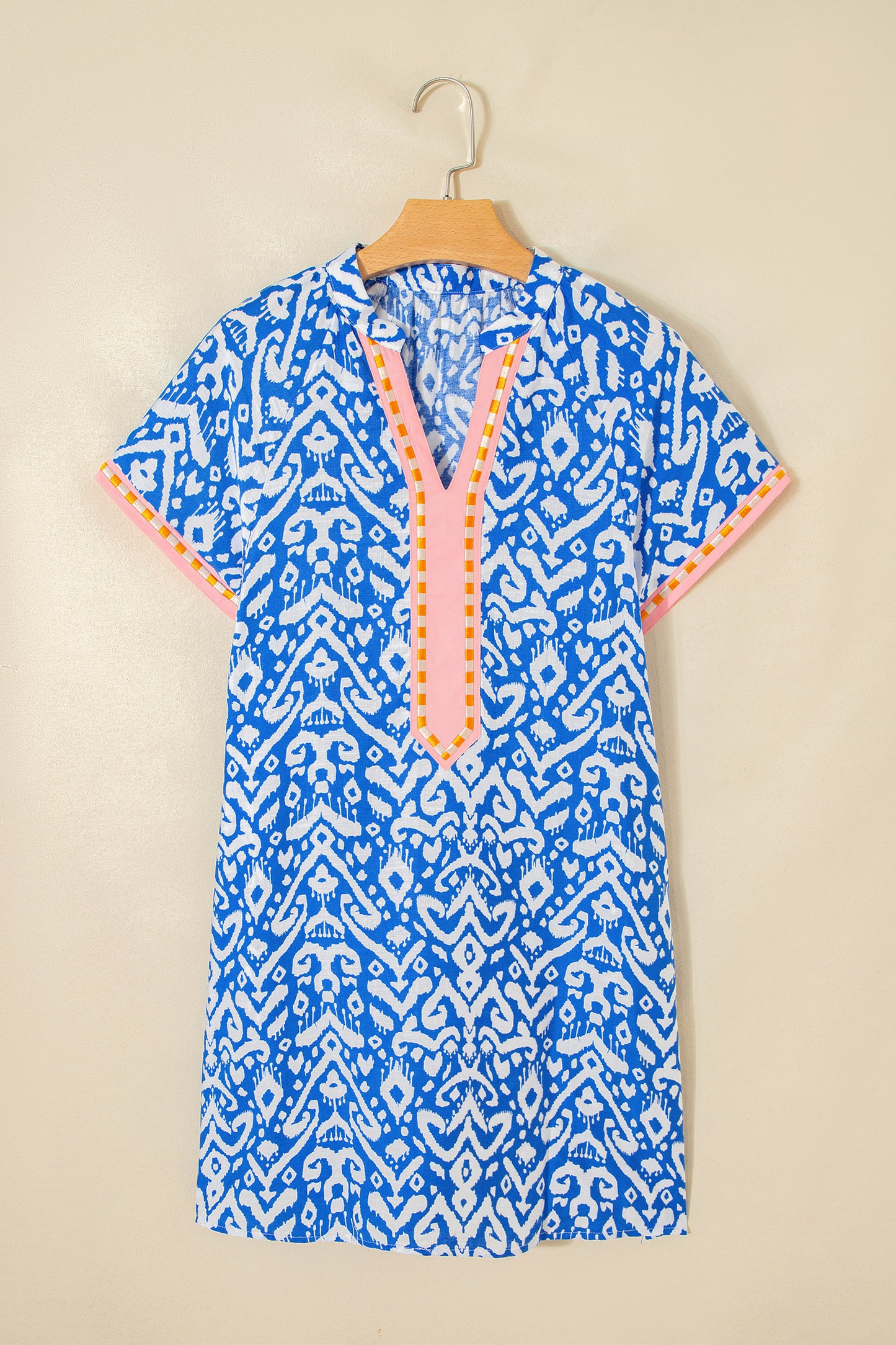 Khaki Western Fashion Print Striped Color Block Patchwork Shift Mini Dress