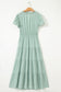 Clearly Aqua Solid Color V Neck Short Puff Sleeve High Waist Tiered Maxi Dress