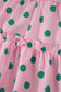 Pink V Neck Polka Dot Print Drawstring Tiered Babydoll Blouse