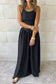 Black Spaghetti Straps Drop Waist Ribbed Patchwork Maxi Dress