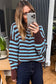 Brown Stripe Color Block Loose Crew Neck Cuffed Sweater