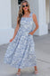 Sky Blue Floral Print Knot Straps High Waist Flared Maxi Dress