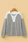 Khaki Stripe Textured Hooded V Neck Casual Long Sleeve Top