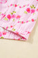 Pink Floral Print Half Zip Kangaroo Pouch Drawstring Hoodie