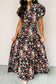 Black Floral Print V Neck Pleated Tiered Maxi Dress