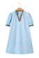 Myosotis Contrast Striped Notched V Neck Puff Sleeve Mini Dress