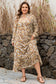 Khaki Abstract Plant Print Loose Plus Size Long Dress