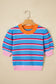 Green Stripe Colorblock Trim Half Sleeve Sweater Top