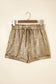 Gold Metallic Luster Tie Elastic Waist Cuffed Hem Shorts