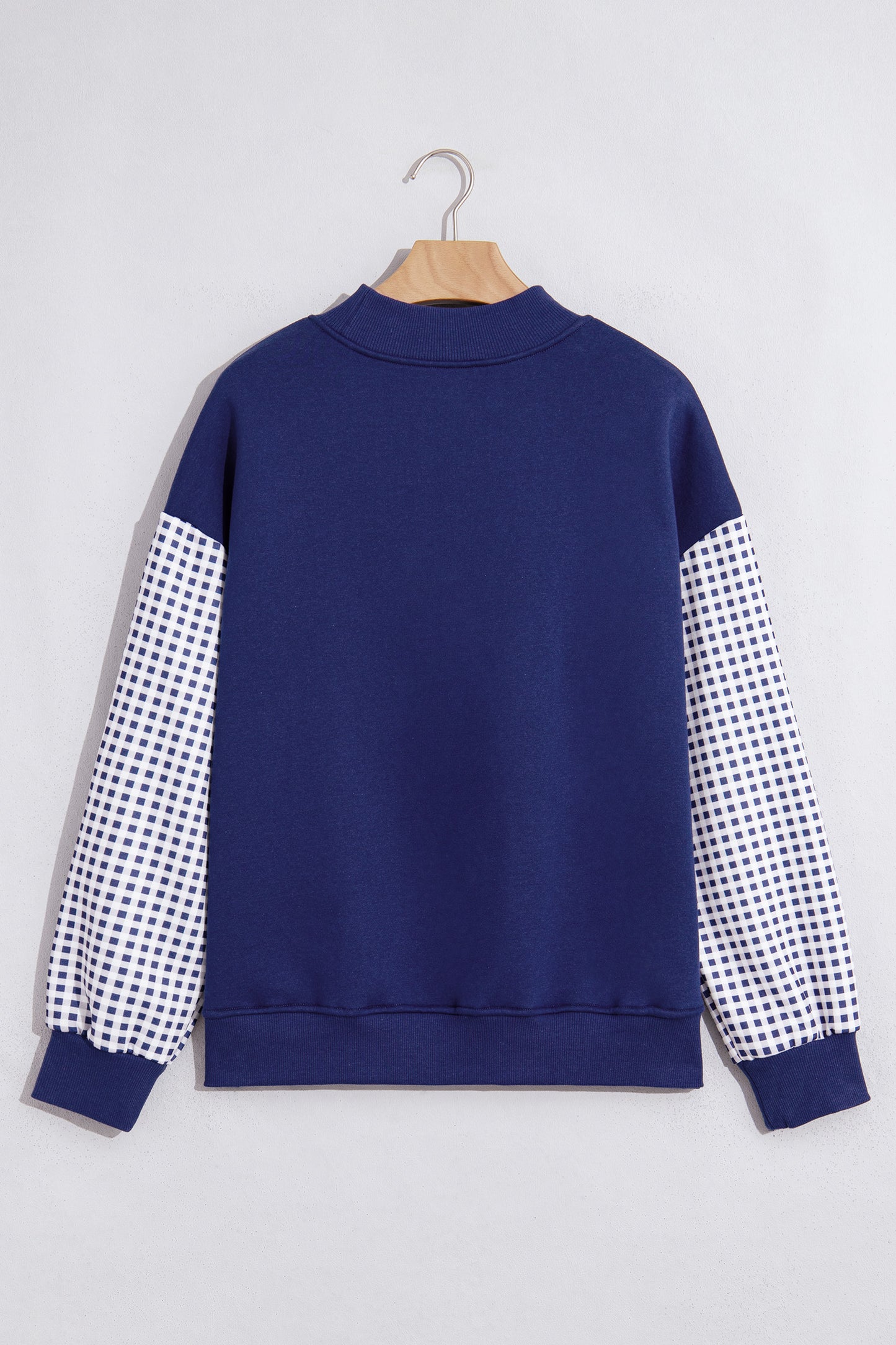 Black Plaid Sleeve Colorblock Loose Tunic Sweatshirt