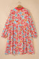 Khaki Plus Size Button V Neck Leopard Print Puff Sleeve Loose Mini Dress
