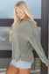 Parchment Twist Ribbed Exposed Seam Detail Long Sleeve Loose Top
